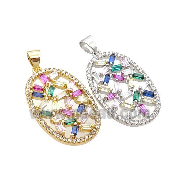 Copper Oval Pendant Pave Zircon Multicolor Mixed