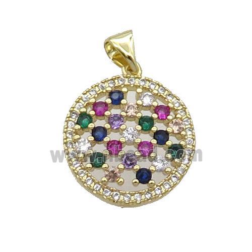 Copper Circle Pendant Pave Zircon Gold Plated