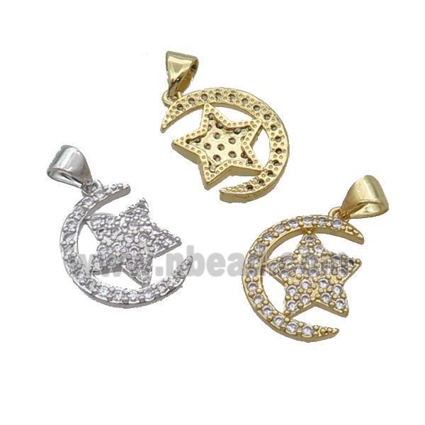 Copper Moon Pendant Pave Zircon Star Mixed