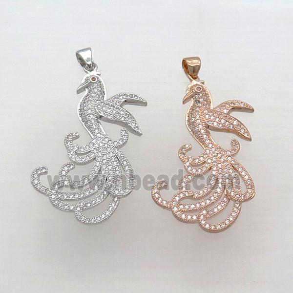 Copper Phoenix Pendant Pave Zircon Mixed
