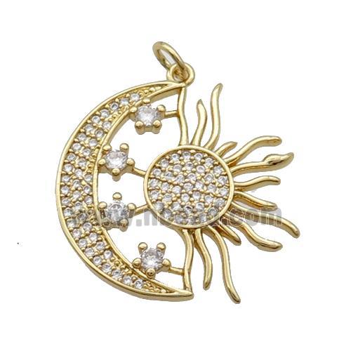 Copper Moon Sun Pendant Pave Zircon Gold Plated
