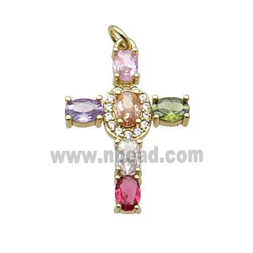 Copper Cross Pendant Pave Zircon Multicolor Gold Plated
