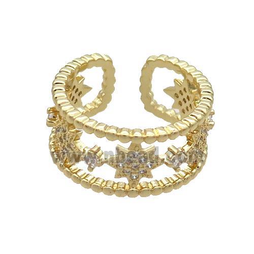 Copper Rings Pave Zircon Star Gold Plated