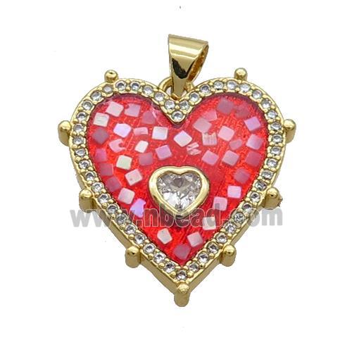 Copper Heart Pendant Pave Shell Red Gold Plated