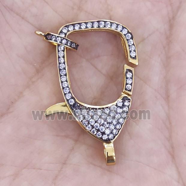 Copper Lobster Clasp Pave Zircon Gold Plated