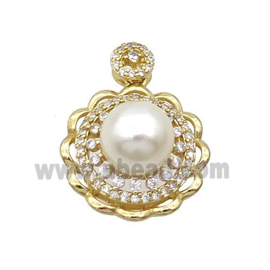 Copper Pendant Pave Pearlized Shell Flower Gold Plated