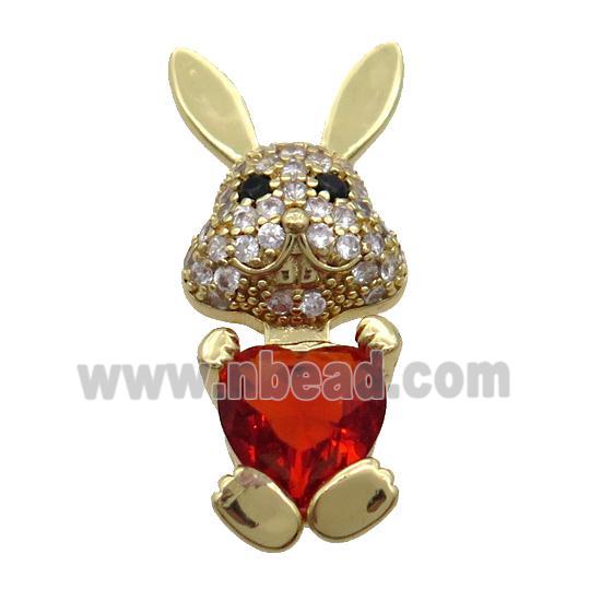 Copper Rabbit Pendant Pave Zircon Red Crystal Gold Plated