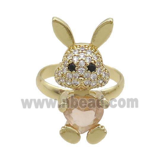 Copper Rabbit Ring Pave Zircon Crystal Adjustable Gold Plated