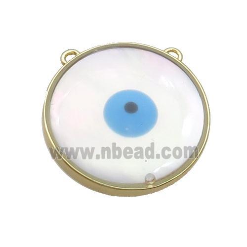 Copper Circle Pendant Pave Shell Evil Eye Gold Plated