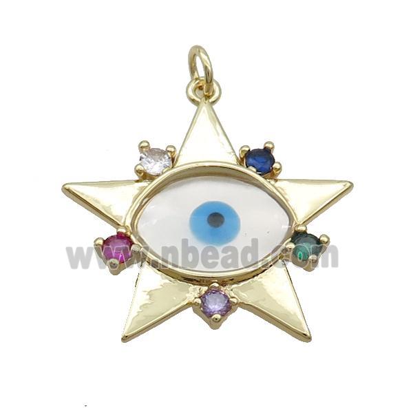Copper Star Pendant Pave Shell Evil Eye Gold Plated