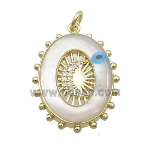Copper Oval Pendant Pave Zircon Shell Evil Eye Gold Plated