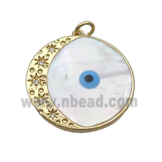 Copper Moonsun Pendant Pave Shell Evil Eye Gold Plated