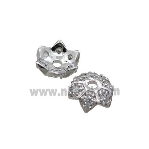 Copper Beadcaps Pave Zircon Platinum Plated