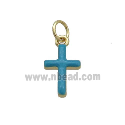 Copper Cross Pendant Teal Enamel Gold Plated