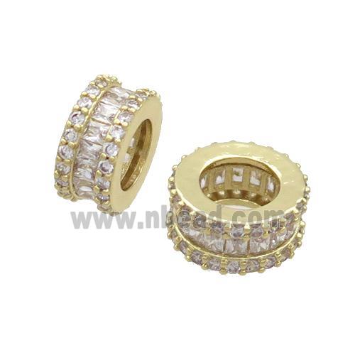 Copper Rondelle Beads Pave Zircon Large Hole Gold Plated