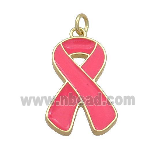 Copper Awareness Ribbon Pendant Red Enamel Gold Plated