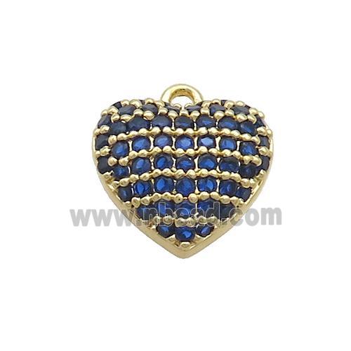 Copper Heart Pendant Pave Blue Zircon Gold Plated