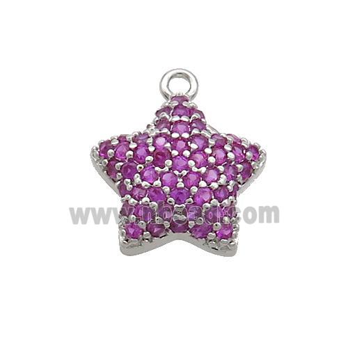 Copper Star Pendant Pave Hotpink Zircon Platinum Plated