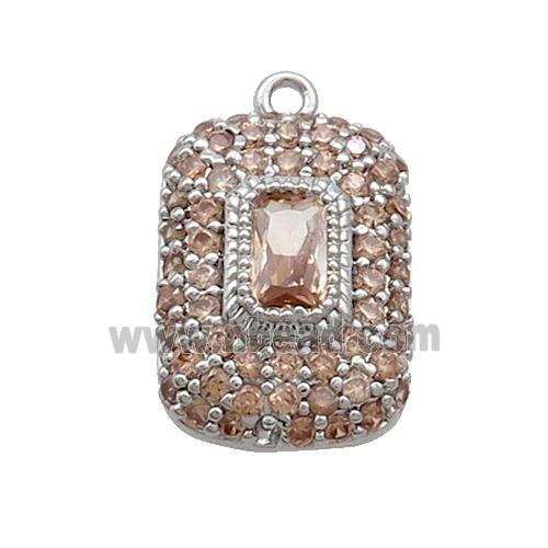 Copper Rectangle Pendant Pave Champagne Zircon Platinum Plated