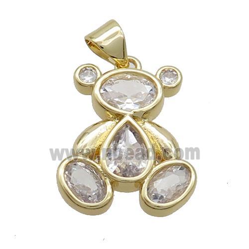 Copper Bear Pendant Pave Zircon Gold Plated