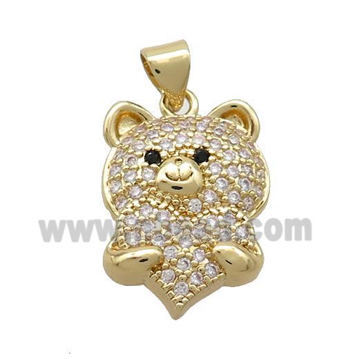 Copper Bear Pendant Pave Zircon Heart Gold Plated