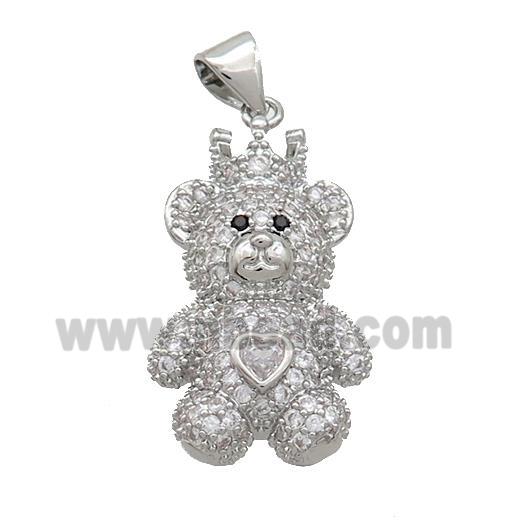 Copper Bear Pendant Pave Zircon Platinum Plated