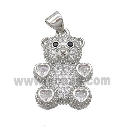 Copper Bear Pendant Pave Zircon Platinum Plated