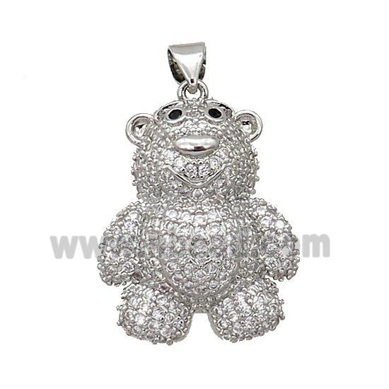 Copper Bear Pendant Pave Zircon Platinum Plated