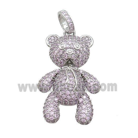 Copper Bear Pendant Pave Pink Zircon Platinum Plated