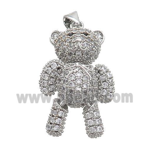 Copper Bear Pendant Pave Zircon Platinum Plated