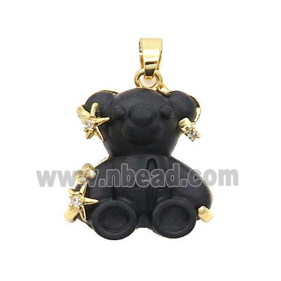 Black Resin Bear Pendant Copper Gold Plated