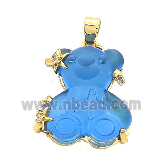 Blue Resin Bear Pendant Copper Gold Plated