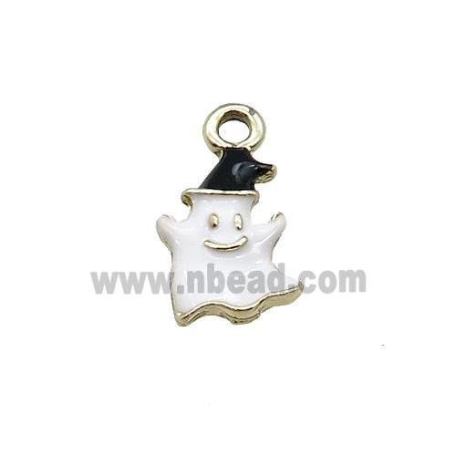 Copper Ghost Pendant White Enamel Halloween Gold Plated