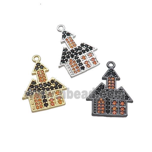 Copper Pendant Pave Black Orange Zircon Haunted House Halloween Charms Mixed