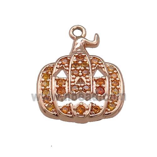 Copper Pumpkin Pendant Pave Orange Zircon Halloween Rose Gold