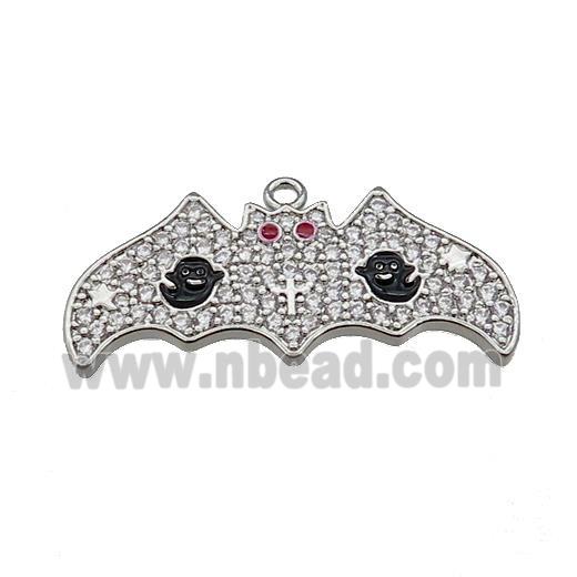 Copper Bat Pendant Pave Zircon Halloween Charms Platinum Plated