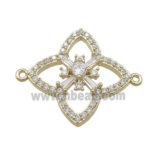 Copper Clover Connector Pave Zircon Gold Plated