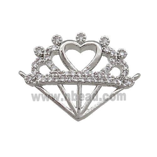 Copper Pendant Pave Zircon Diamond Shape Heart 2loops Platinum Plated