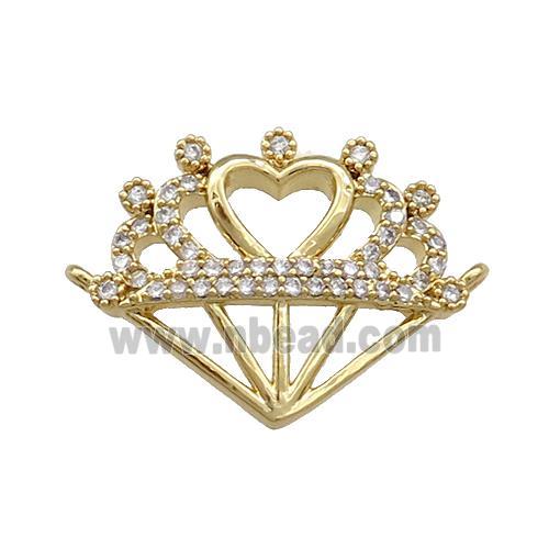 Copper Pendant Pave Zircon Diamond Shape Heart 2loops Gold Plated