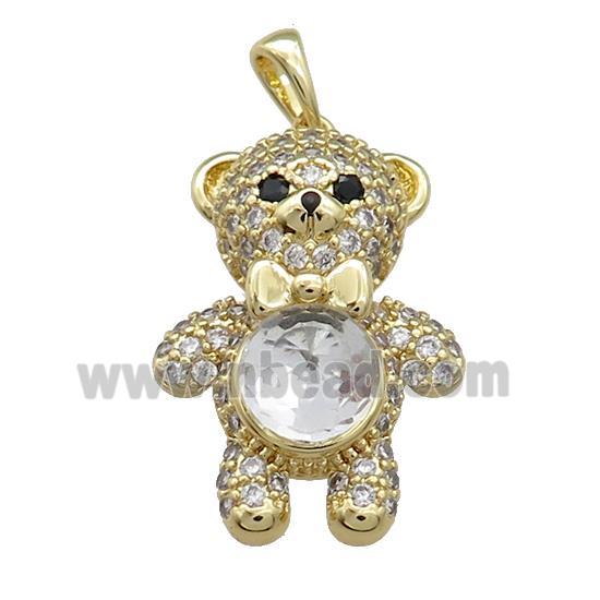 Copper Bear Pendant Pave Zircon Crystal Glass Gold Plated