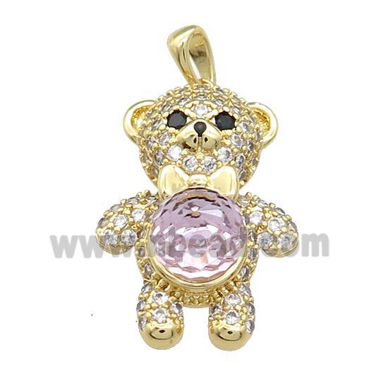 Copper Bear Pendant Pave Zircon Crystal Glass Gold Plated