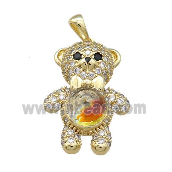 Copper Bear Pendant Pave Zircon Crystal Glass Gold Plated