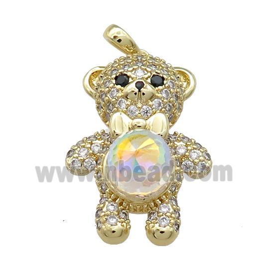 Copper Bear Pendant Pave Zircon Crystal Glass Gold Plated