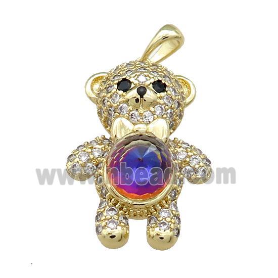 Copper Bear Pendant Pave Zircon Crystal Glass Gold Plated