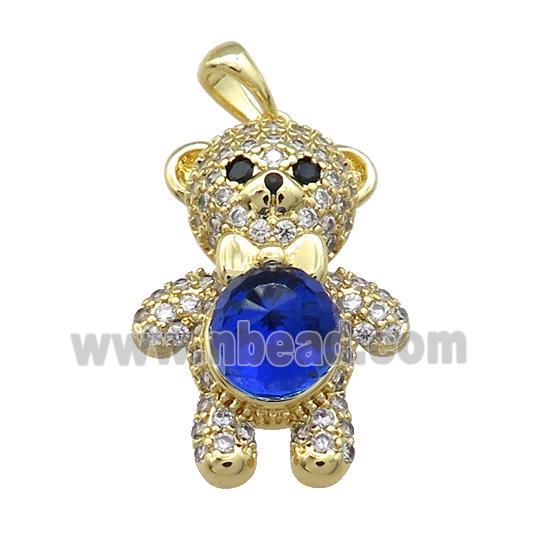 Copper Bear Pendant Pave Zircon Crystal Glass Gold Plated