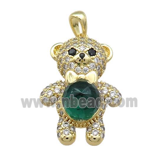 Copper Bear Pendant Pave Zircon Crystal Glass Gold Plated