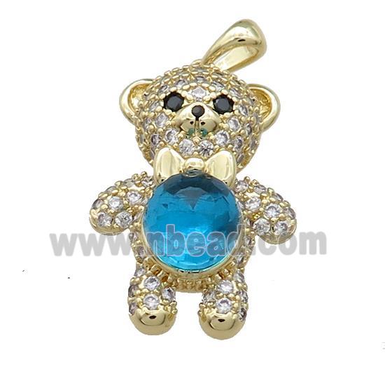 Copper Bear Pendant Pave Zircon Crystal Glass Gold Plated