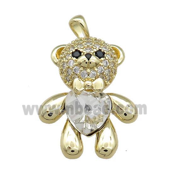 Copper Bear Pendant Pave Zircon Crystal Glass Gold Plated