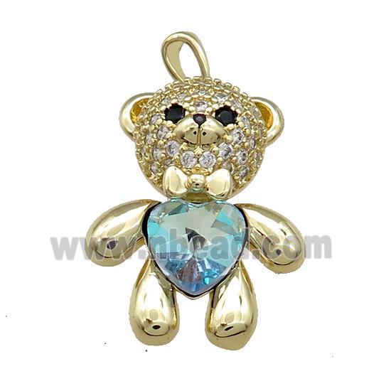 Copper Bear Pendant Pave Zircon Crystal Glass Gold Plated