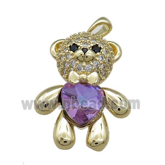 Copper Bear Pendant Pave Zircon Crystal Glass Gold Plated